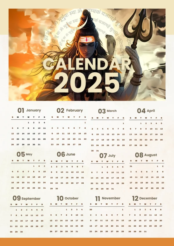 Lord Shiva 2025 Wall Calendar – 18"x24" | Matt Finish | Devotional Wall Art - Image 3