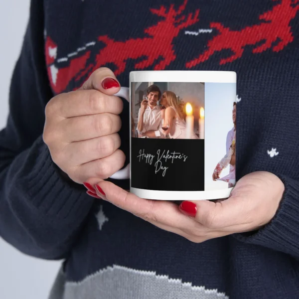 Cute Couple Illustration Mug - Customizable 11 Oz Ceramic Mug for Valentine's Day - Image 3